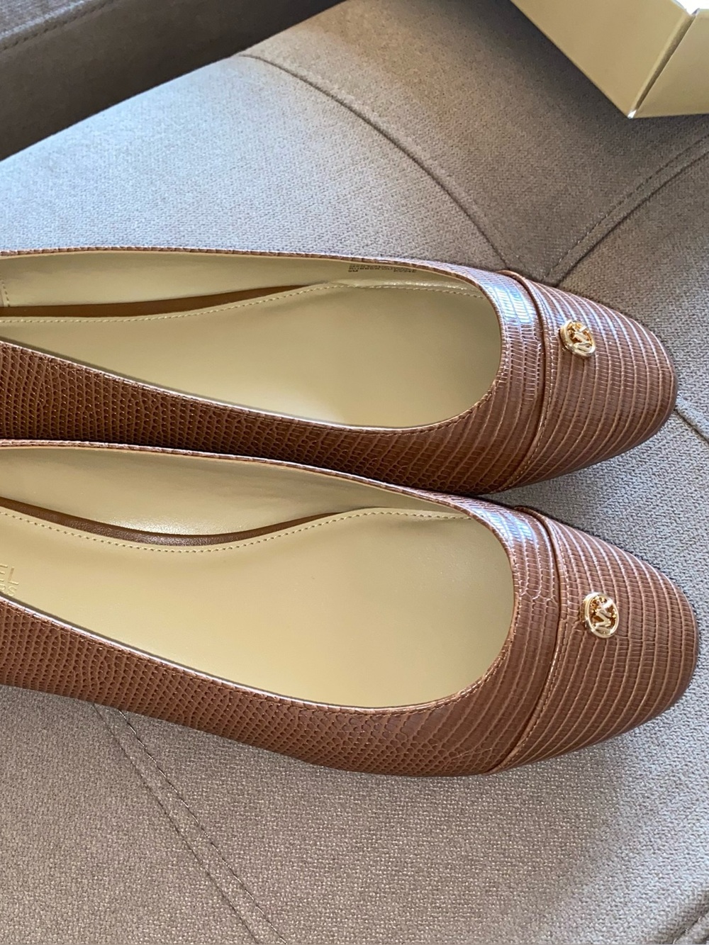 Michael Kors Tan/Brown Lizard-Embossed Ballet Flats